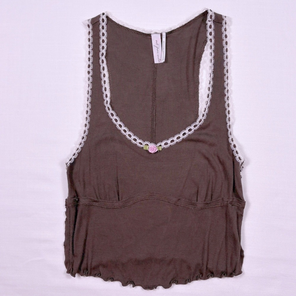 Out From Under Brown Coquette Ribbed Tank Top M Coquette Balletcore Y2K